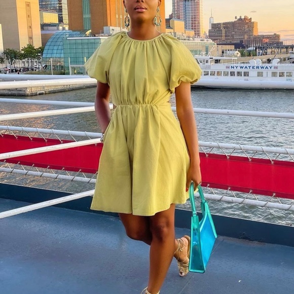 Nasty gal womens linen look open back mini dress in Lime Green - Picture 5 of 9